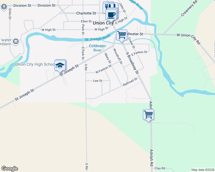 map of restaurants, bars, coffee shops, grocery stores, and more near 406 Washington Street in Union City