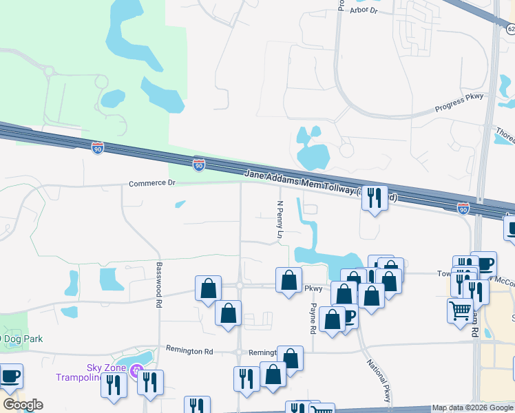 map of restaurants, bars, coffee shops, grocery stores, and more near 1700 North Penny Lane in Schaumburg