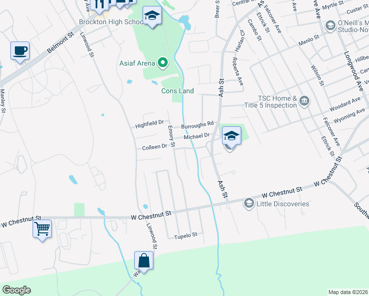 map of restaurants, bars, coffee shops, grocery stores, and more near 47 Partridge Drive in Brockton