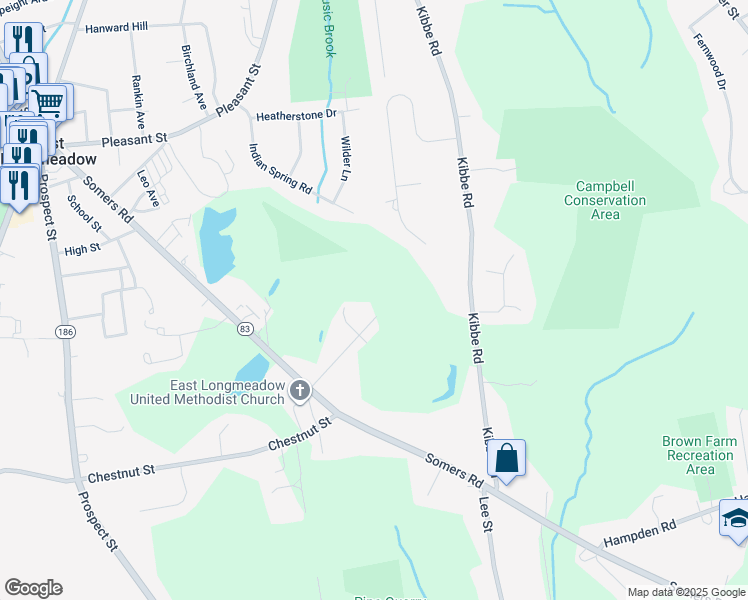 map of restaurants, bars, coffee shops, grocery stores, and more near 38 Saint Joseph Drive in East Longmeadow