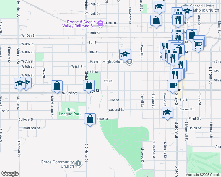 map of restaurants, bars, coffee shops, grocery stores, and more near 309 Mamie Eisenhower Avenue in Boone