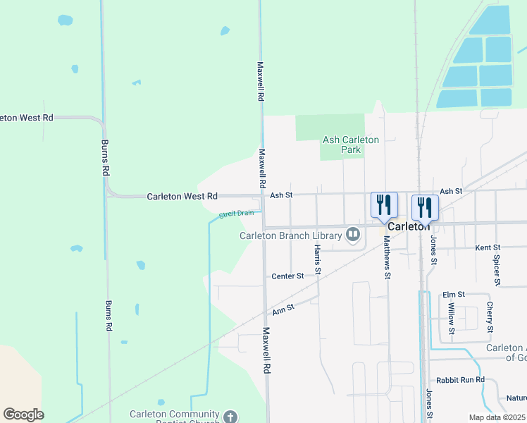 map of restaurants, bars, coffee shops, grocery stores, and more near 12761 Maxwell Road in Carleton