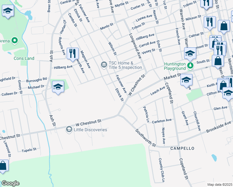 map of restaurants, bars, coffee shops, grocery stores, and more near 291 Ettrick Street in Brockton