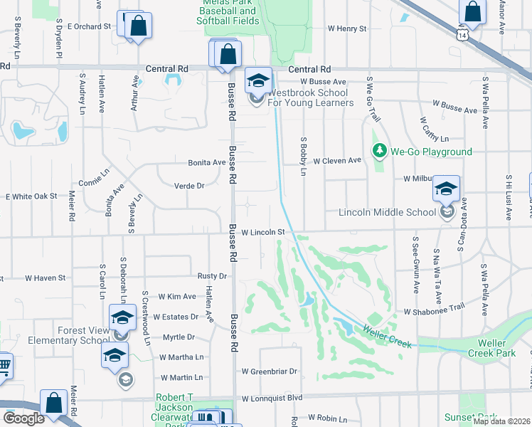 map of restaurants, bars, coffee shops, grocery stores, and more near 1 Rob Road in Mount Prospect