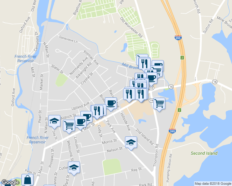 map of restaurants, bars, coffee shops, grocery stores, and more near 6 Vecchia Street in Webster