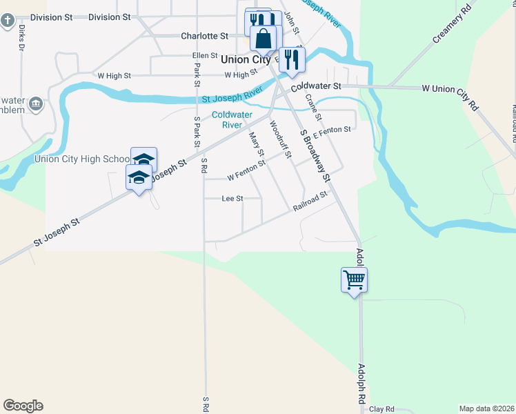 map of restaurants, bars, coffee shops, grocery stores, and more near 406 Washington Street in Union City