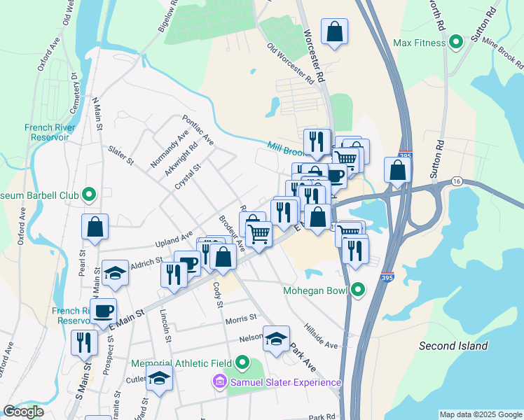 map of restaurants, bars, coffee shops, grocery stores, and more near 8 Vecchia Street in Webster