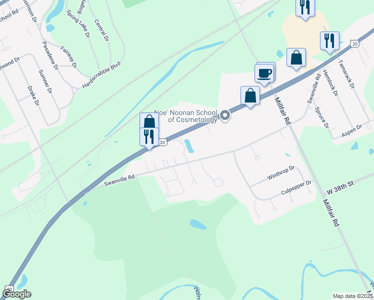 map of restaurants, bars, coffee shops, grocery stores, and more near 5900 Swanville Rd in Erie