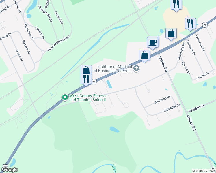 map of restaurants, bars, coffee shops, grocery stores, and more near 5900 Swanville Rd in Erie