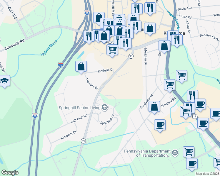 map of restaurants, bars, coffee shops, grocery stores, and more near 2227 Edinboro Rd in Erie