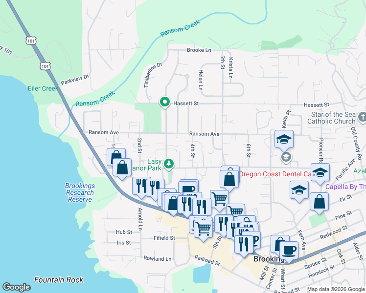 map of restaurants, bars, coffee shops, grocery stores, and more near 1004 Ruth Lane in Brookings