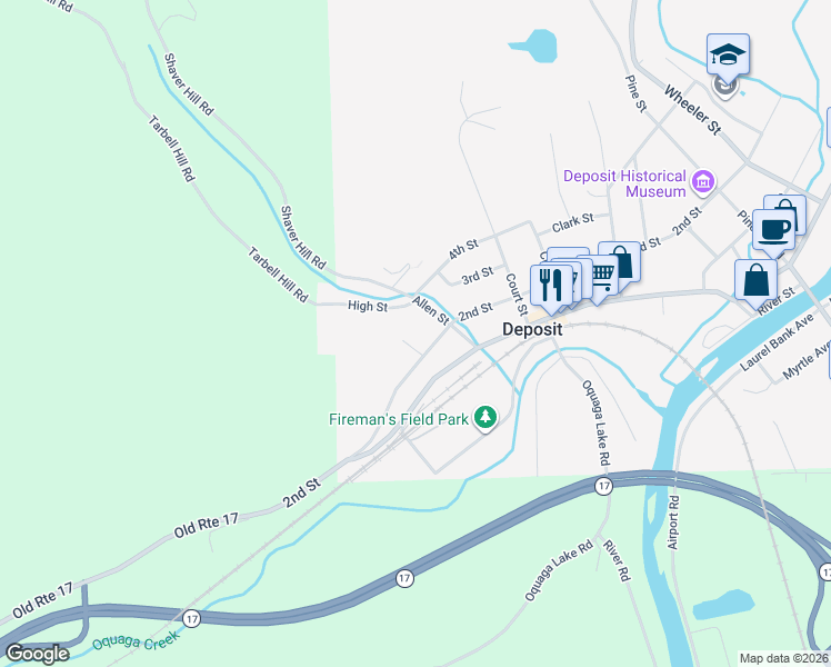 map of restaurants, bars, coffee shops, grocery stores, and more near 10 Post Street in Deposit