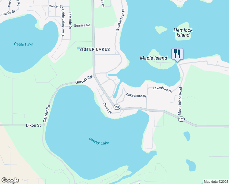 map of restaurants, bars, coffee shops, grocery stores, and more near 50761 West Bay Road in Dowagiac