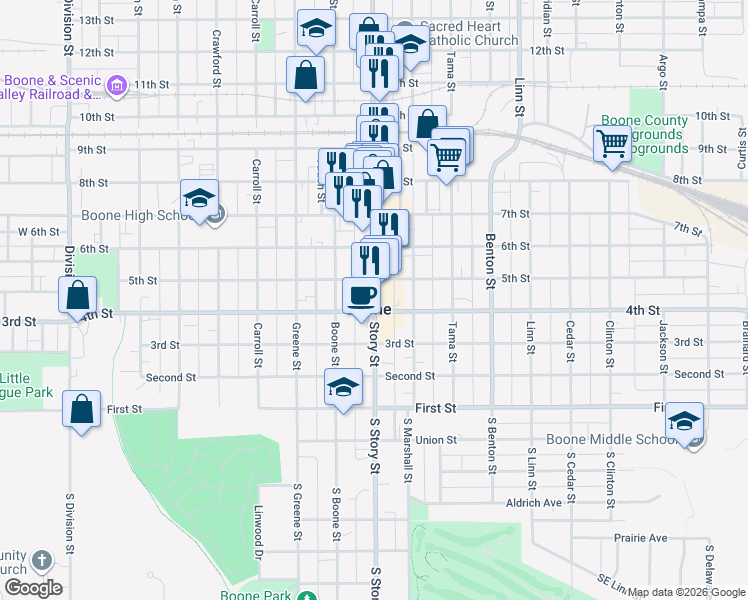 map of restaurants, bars, coffee shops, grocery stores, and more near in Boone