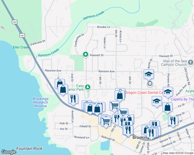 map of restaurants, bars, coffee shops, grocery stores, and more near 1004 Ruth Lane in Brookings