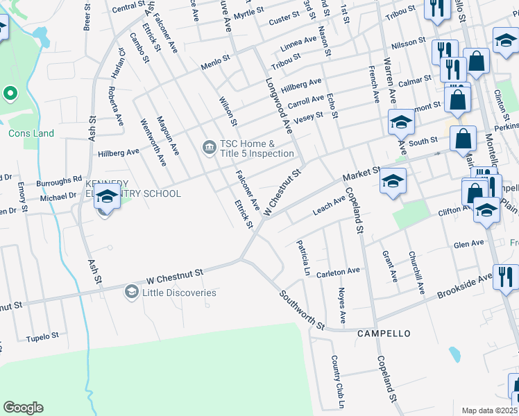 map of restaurants, bars, coffee shops, grocery stores, and more near 284 Falconer Avenue in Brockton