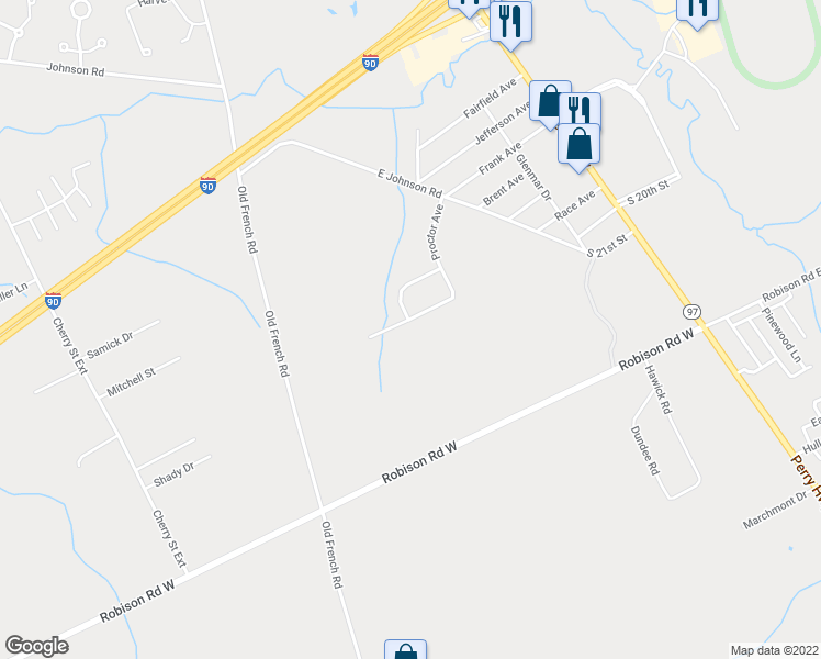 map of restaurants, bars, coffee shops, grocery stores, and more near 401 Melvin Rd in Erie