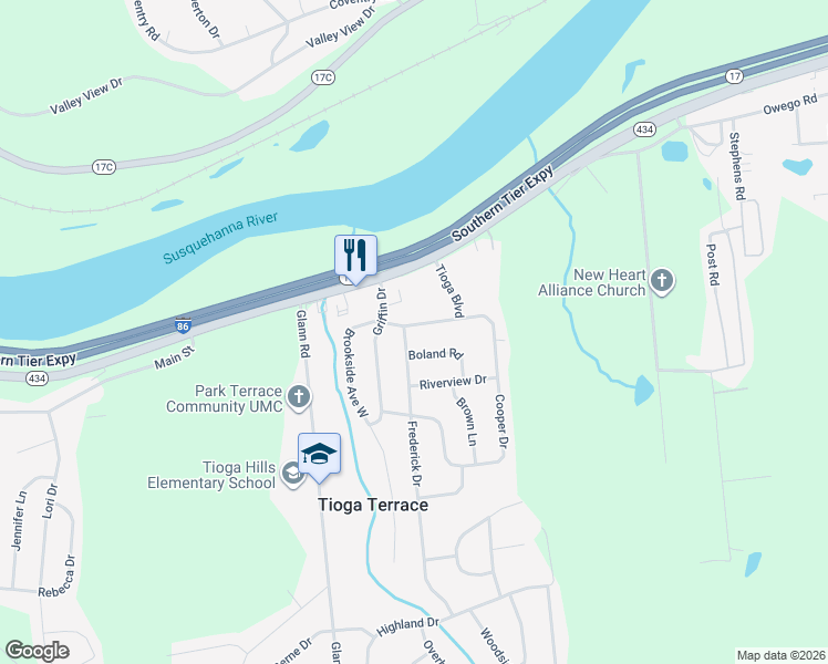 map of restaurants, bars, coffee shops, grocery stores, and more near 1-3 Frederick Dr in Apalachin