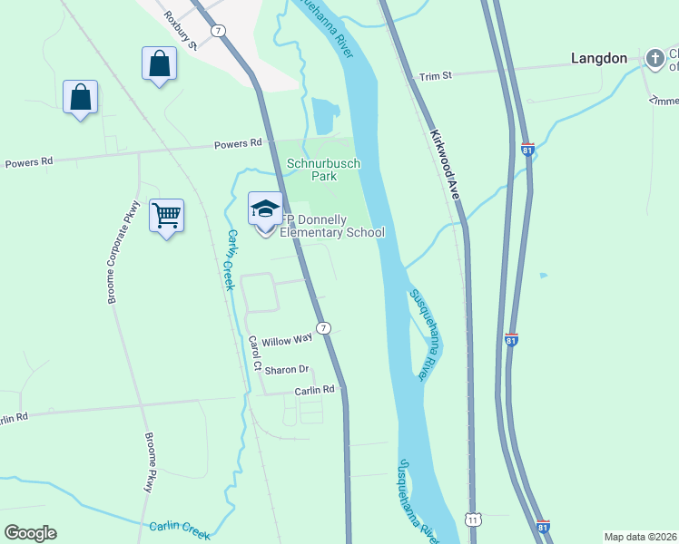 map of restaurants, bars, coffee shops, grocery stores, and more near 29 Berota Court in Conklin