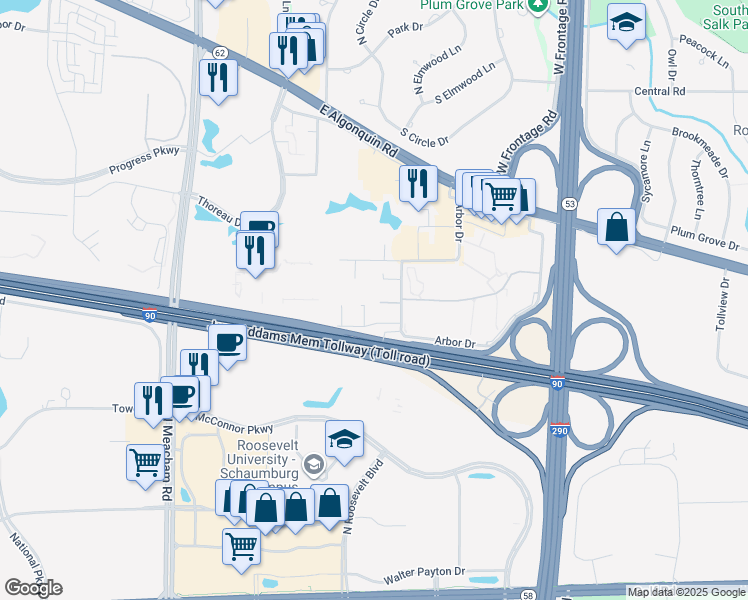 map of restaurants, bars, coffee shops, grocery stores, and more near 1724 Locust Place in Schaumburg