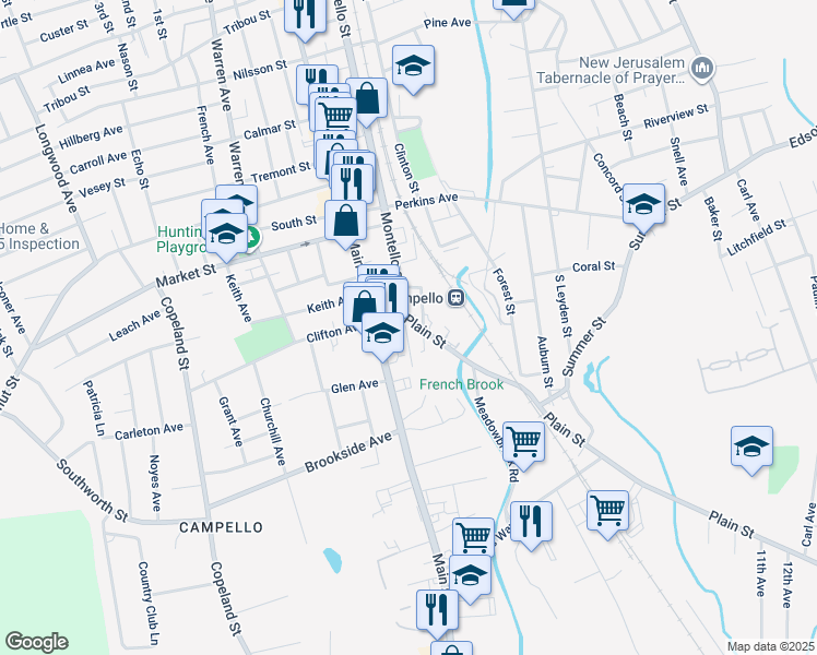 map of restaurants, bars, coffee shops, grocery stores, and more near 12 Montello Street Extension in Brockton