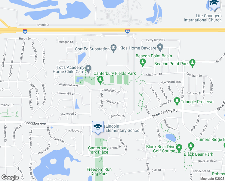 map of restaurants, bars, coffee shops, grocery stores, and more near 6097 Canterbury Lane in Hoffman Estates