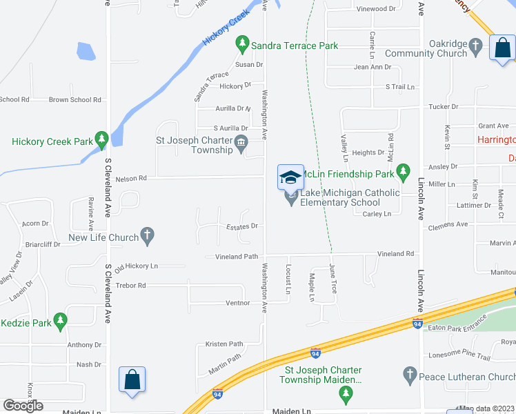 map of restaurants, bars, coffee shops, grocery stores, and more near 3141 North Estates Court in St. Joseph