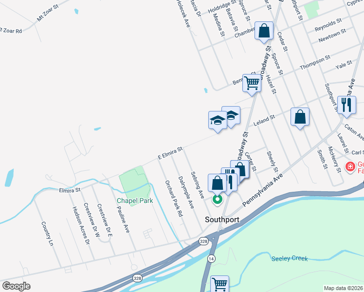 map of restaurants, bars, coffee shops, grocery stores, and more near 1201 E Elmira St in Pine City