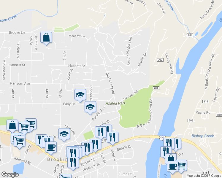map of restaurants, bars, coffee shops, grocery stores, and more near 513 Rosichelli Drive in Brookings