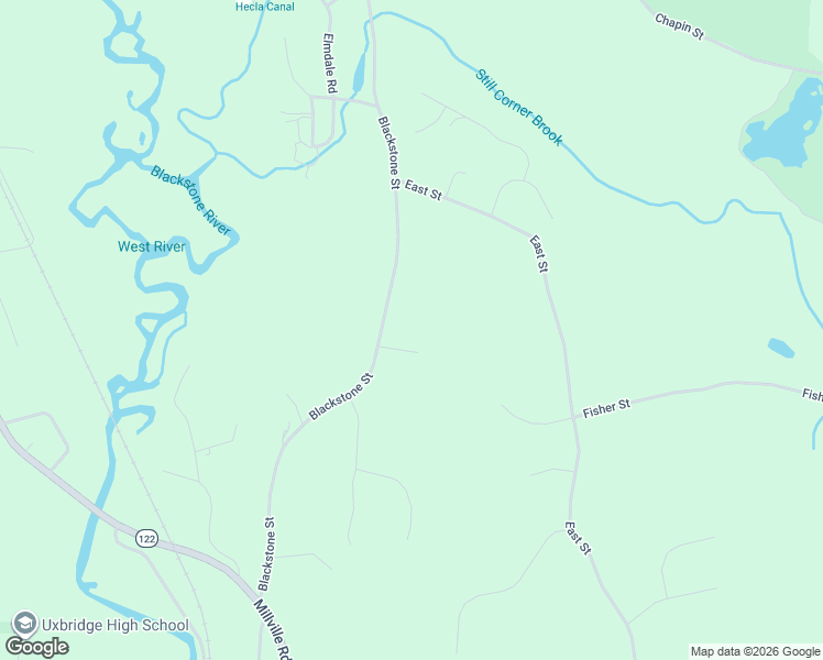 map of restaurants, bars, coffee shops, grocery stores, and more near 436 Blackstone Street in Uxbridge