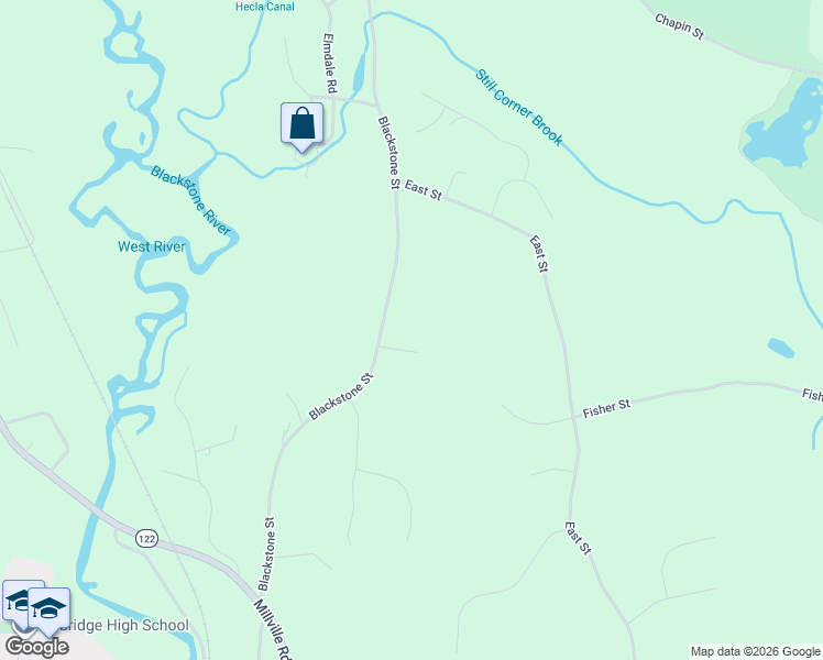 map of restaurants, bars, coffee shops, grocery stores, and more near 14 Kettle Hill Rd in Uxbridge