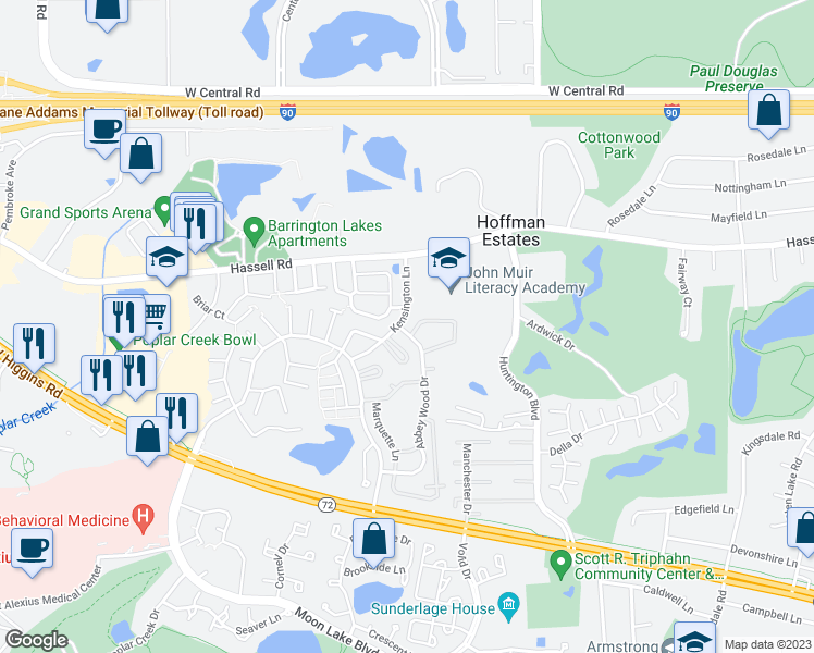 map of restaurants, bars, coffee shops, grocery stores, and more near 1914 Jamestown Circle in Hoffman Estates