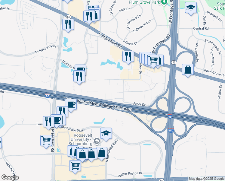 map of restaurants, bars, coffee shops, grocery stores, and more near 1724 Locust Place in Schaumburg