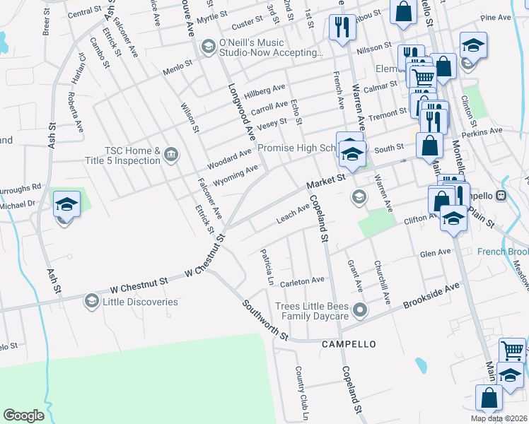map of restaurants, bars, coffee shops, grocery stores, and more near 147 Leach Avenue in Brockton