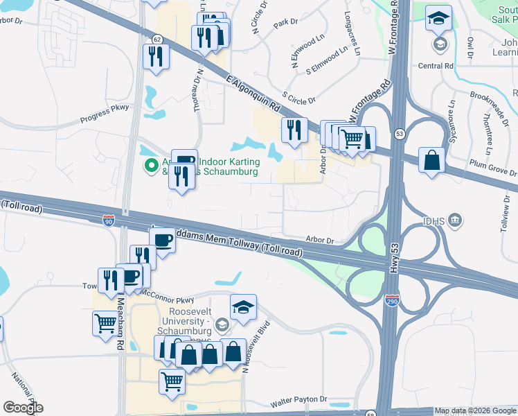 map of restaurants, bars, coffee shops, grocery stores, and more near 1724 Locust Place in Schaumburg