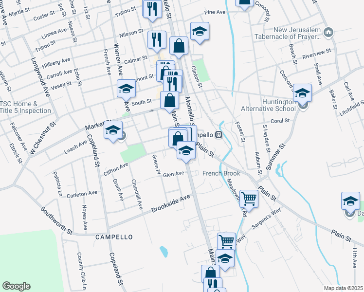 map of restaurants, bars, coffee shops, grocery stores, and more near 2 Clifton Avenue in Brockton
