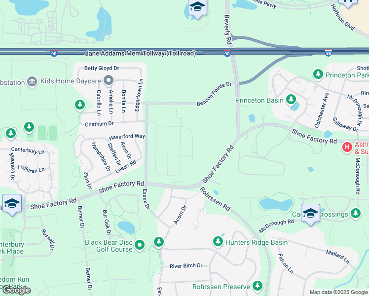 map of restaurants, bars, coffee shops, grocery stores, and more near 1804 Roseland Lane in Hoffman Estates
