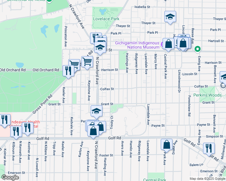 map of restaurants, bars, coffee shops, grocery stores, and more near 2334 Cowper Avenue in Evanston