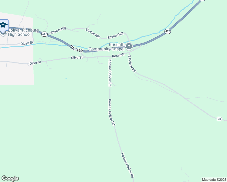 map of restaurants, bars, coffee shops, grocery stores, and more near 1398 Kansas Hollow Road in Bolivar