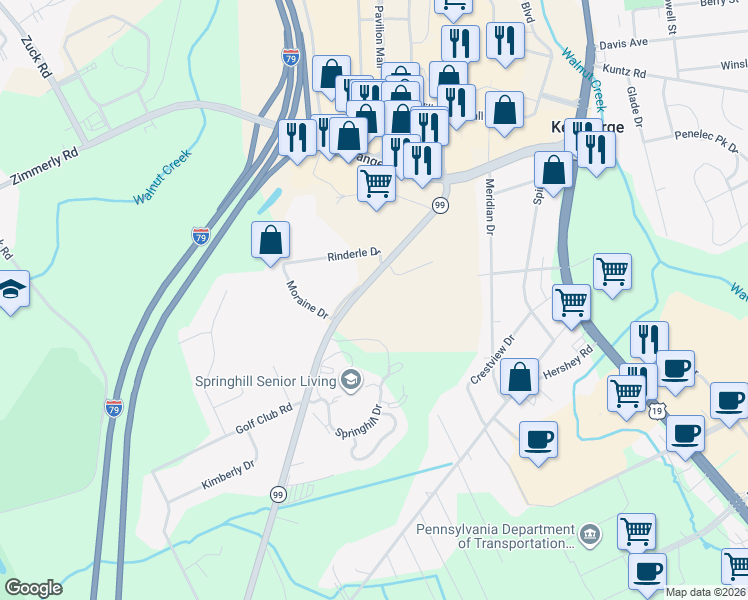 map of restaurants, bars, coffee shops, grocery stores, and more near 2227 Edinboro Rd in Erie