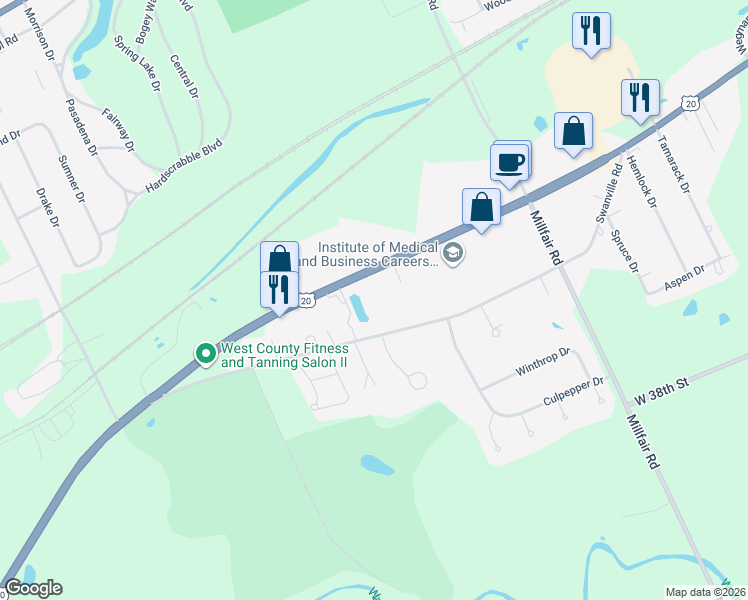 map of restaurants, bars, coffee shops, grocery stores, and more near 6019 W Ridge Rd in Erie