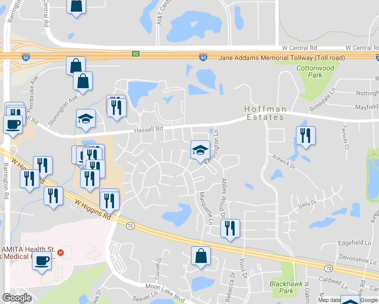 map of restaurants, bars, coffee shops, grocery stores, and more near 1960 Georgetown Lane in Hoffman Estates