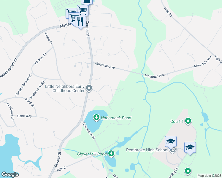 map of restaurants, bars, coffee shops, grocery stores, and more near 38 Lady Slipper Circle in Pembroke