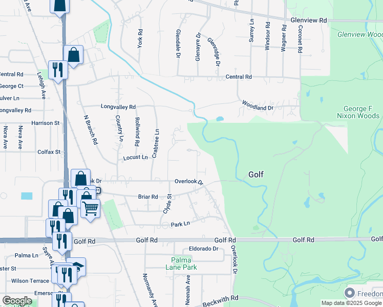 map of restaurants, bars, coffee shops, grocery stores, and more near 2 Orchard Lane in Golf