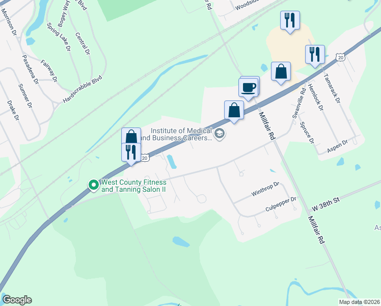 map of restaurants, bars, coffee shops, grocery stores, and more near 6019 W Ridge Rd in Erie