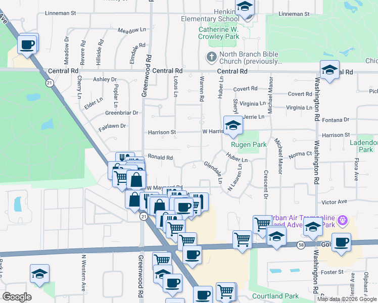 map of restaurants, bars, coffee shops, grocery stores, and more near 240 Glendale Road in Glenview