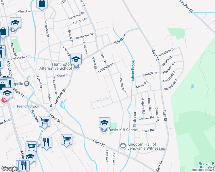map of restaurants, bars, coffee shops, grocery stores, and more near 52 Dunbar Street in Brockton