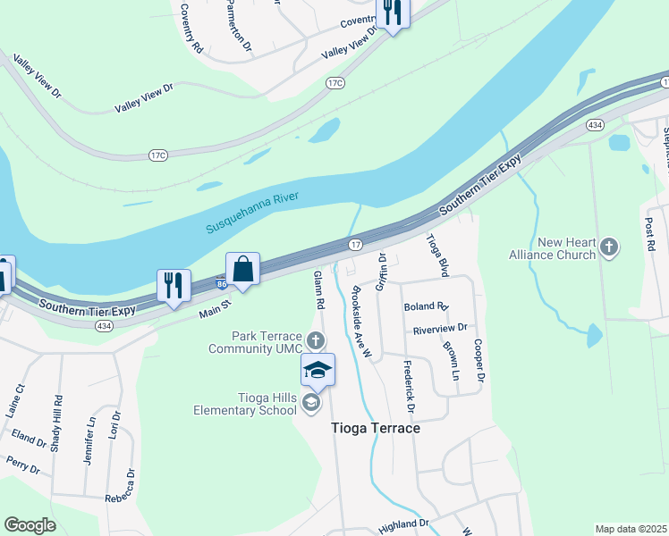 map of restaurants, bars, coffee shops, grocery stores, and more near 8624 New York 434 in Apalachin