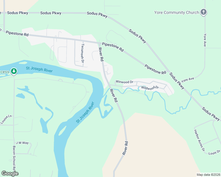 map of restaurants, bars, coffee shops, grocery stores, and more near 3086 River Road in Sodus Township