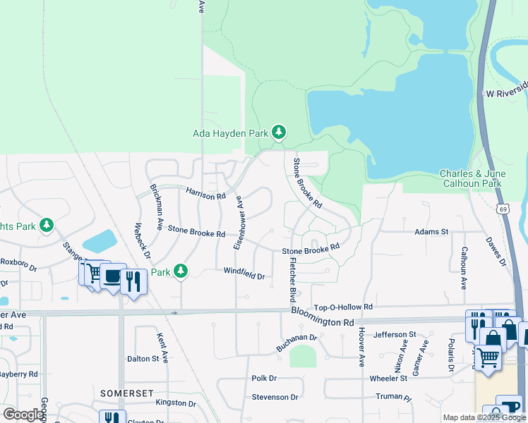 map of restaurants, bars, coffee shops, grocery stores, and more near 1957 Wyngate Drive in Ames